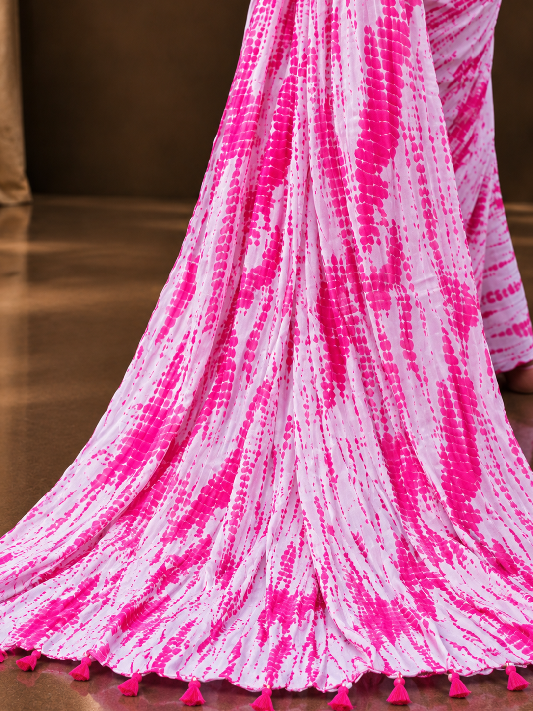 Gulabi Saaj pink saree moodboard with gold bangles, jhumkas and embroidered juttis by Maanshe"