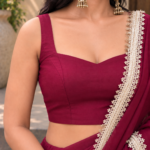 Wine in Bloom deep wine crush saree with delicate lace detailing