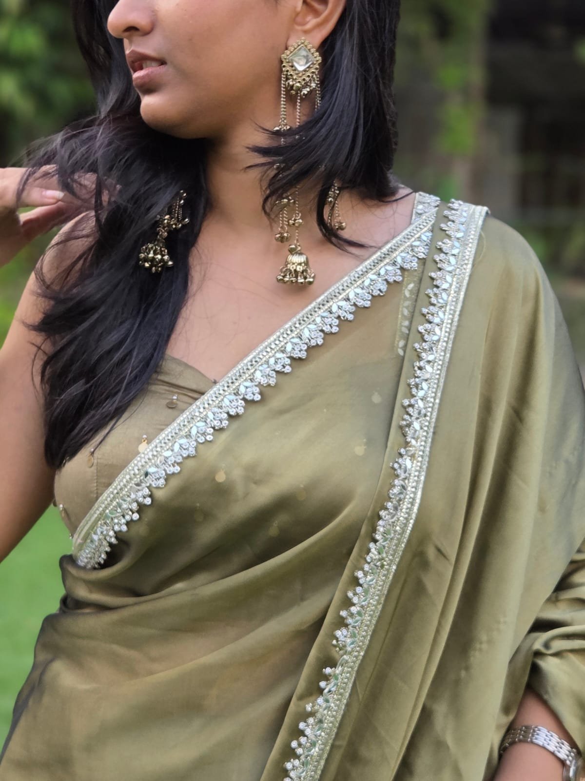 olive green saree