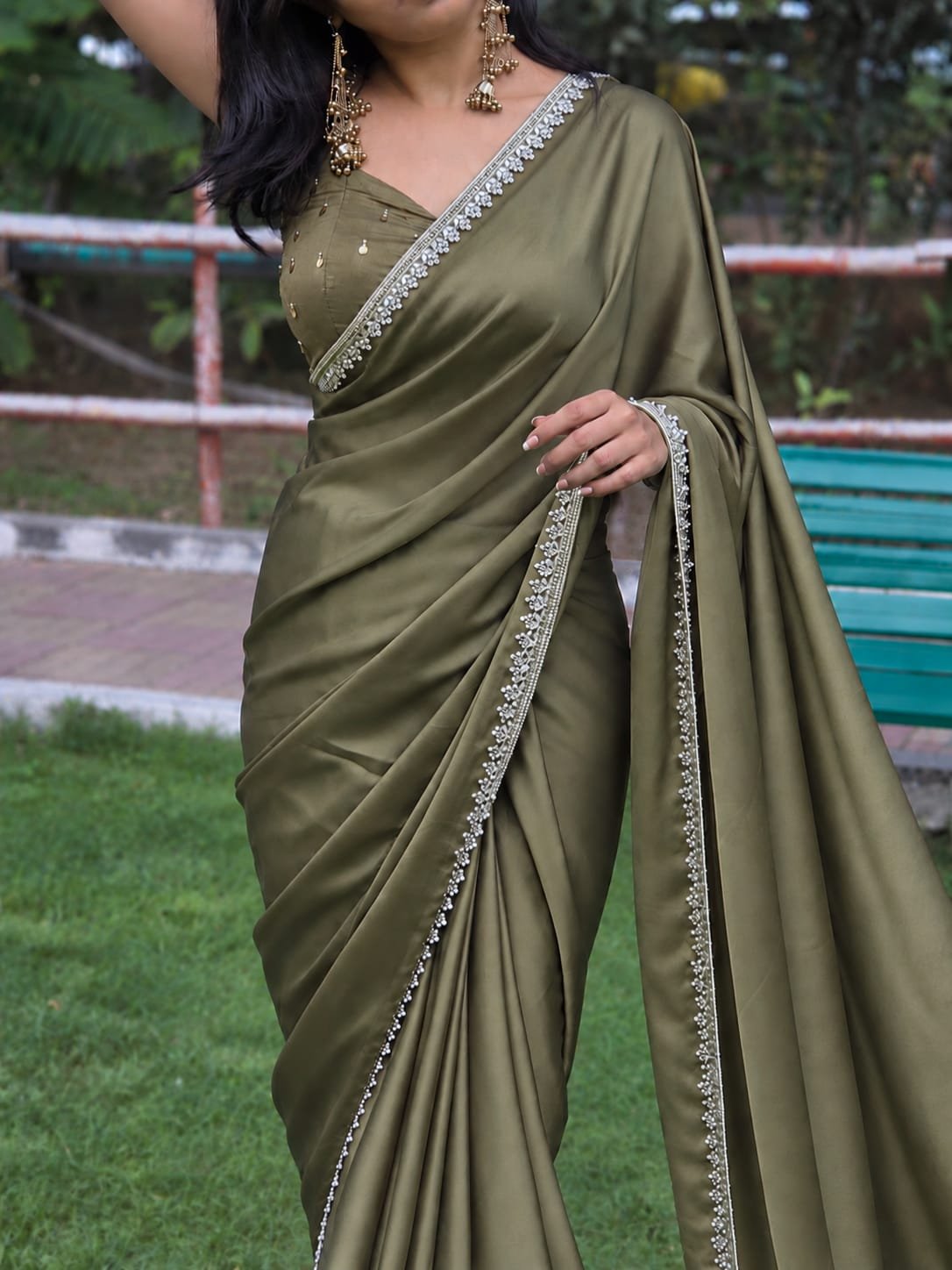 olive green saree